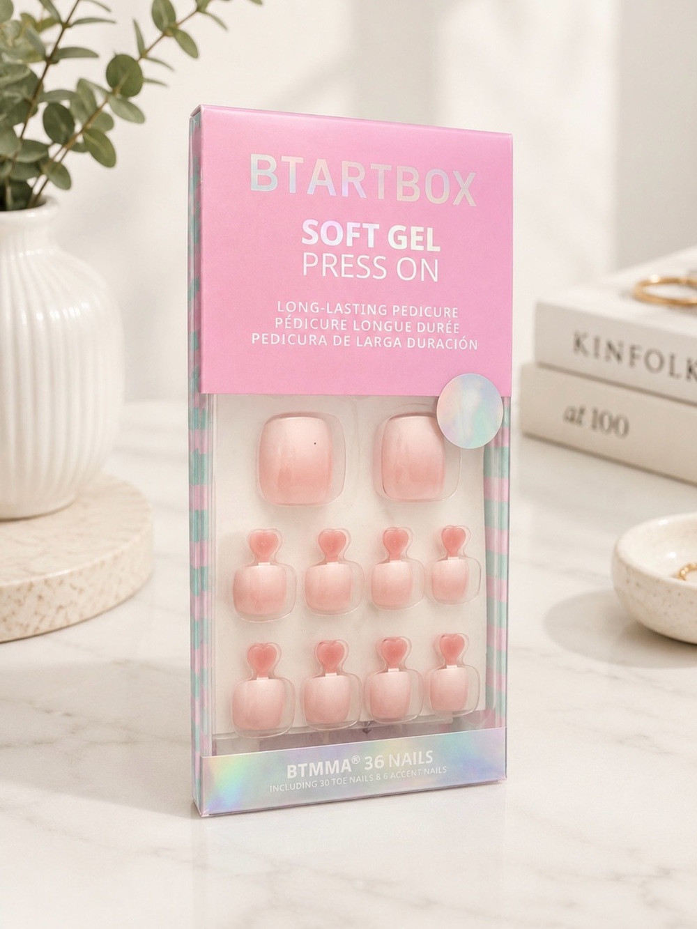🆕 Soft Gel Press-On Pedicure - Pale Pink Hombre Nails